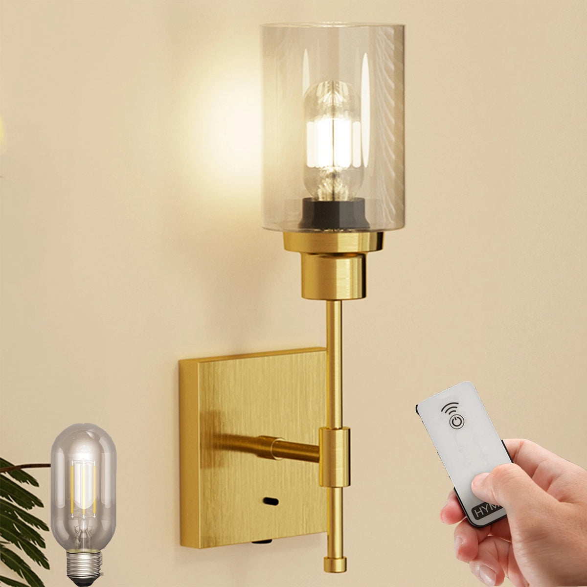 LED Wall Sconce for Rechargeable Battery Operation - Gold Finish