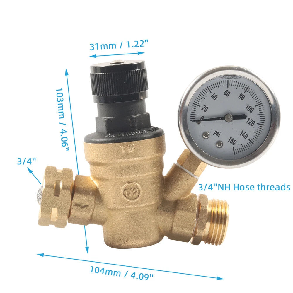 Adjustable RV Water Pressure Regulator Valve with Oil Gauge for Camper