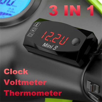 3-in-1 Motorcycle Voltmeter, Voltage Meter, Air Temperature & Time Clock LED