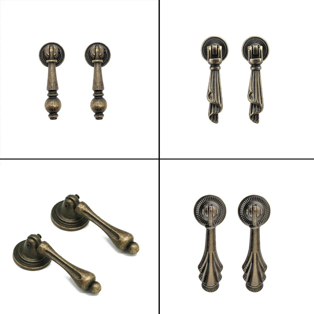 Set of 10 Antique Bronze Drop Handle Drawer Pulls for Cabinets