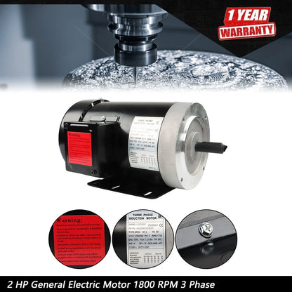 2 HP General Electric Motor 1800 RPM 3 Phase 56C Frame TEFC 230/460 Volt