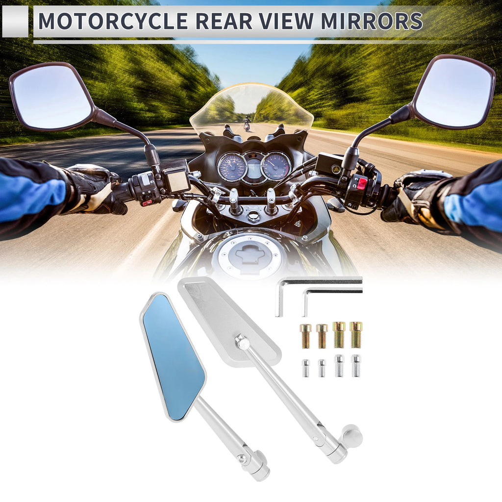 M8/M10 Motorcycle Rear View Mirrors for (Prismatic, Silver)