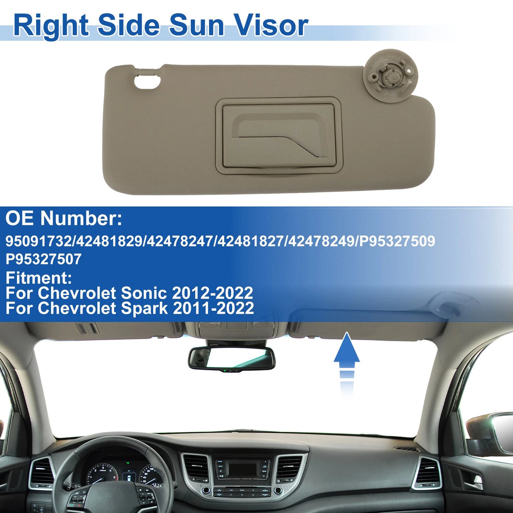 Right Side Sun Visor for Chevrolet Sonic (2012–2022) Replace No. 95091732 Beige