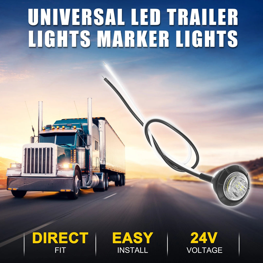 LED Trailer Marker Lights 24V Waterproof White Set for Universal Trailer (—)