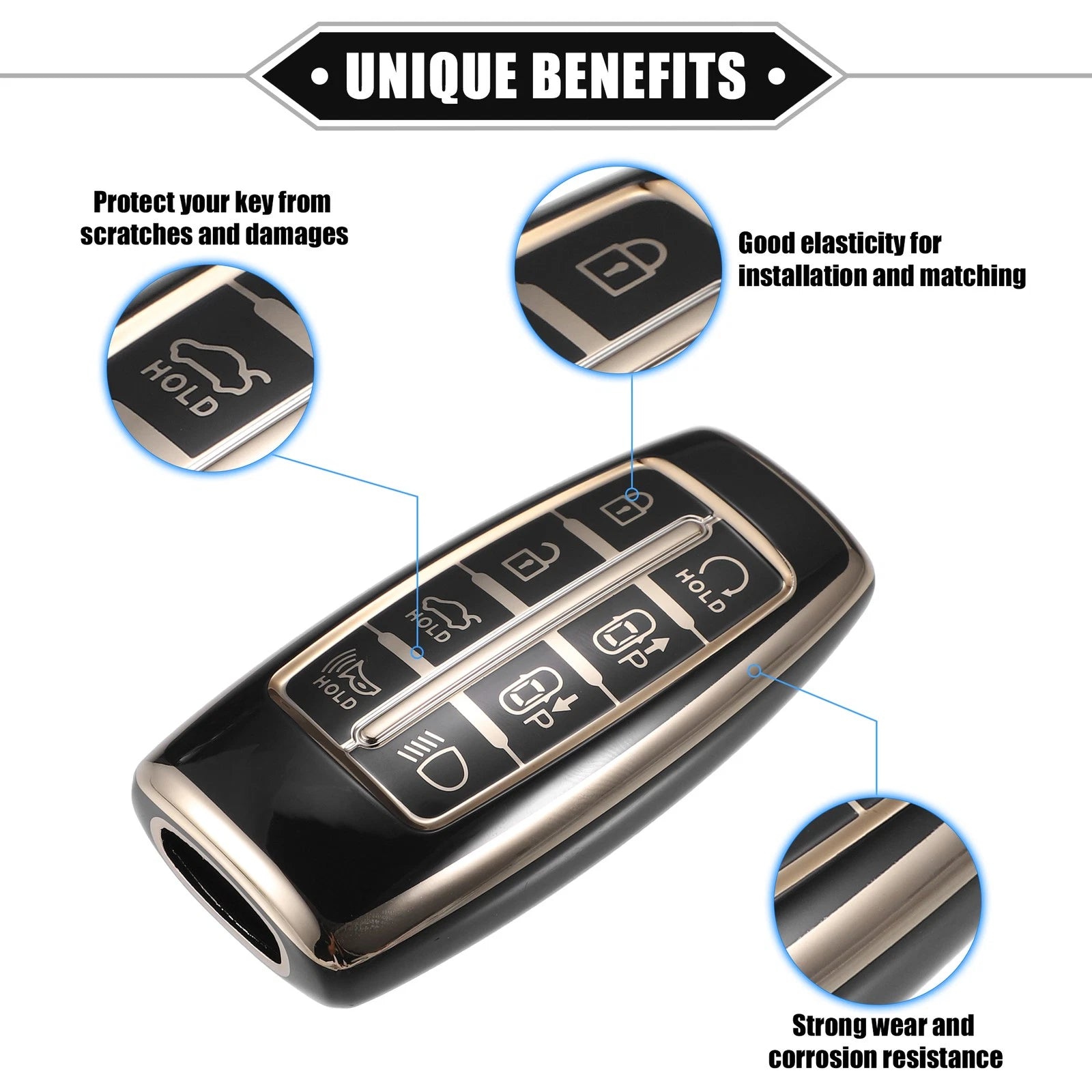 8 Button Key Fob Cover TPU Replacement for Hyundai Black (2007–2022)