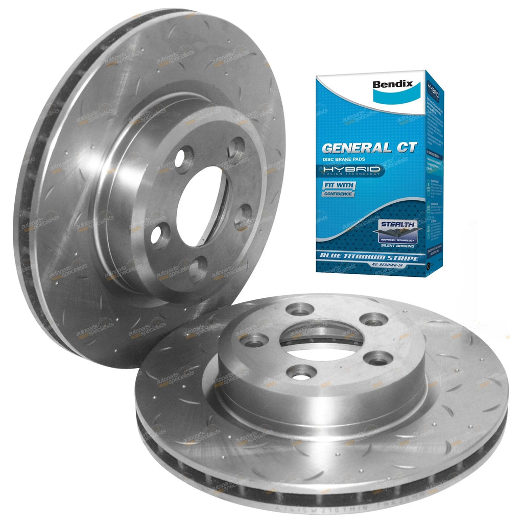 2 Front Drilled Slotted Disc Rotors + Bendix Brake Pads for Territory SX-SZ (2004–Present)
