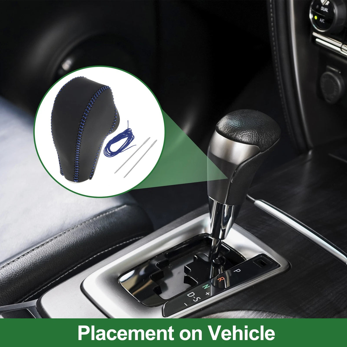 Gear Shift Knob Cover for Subaru Forester (2014–2017) Black Blue Faux Leather