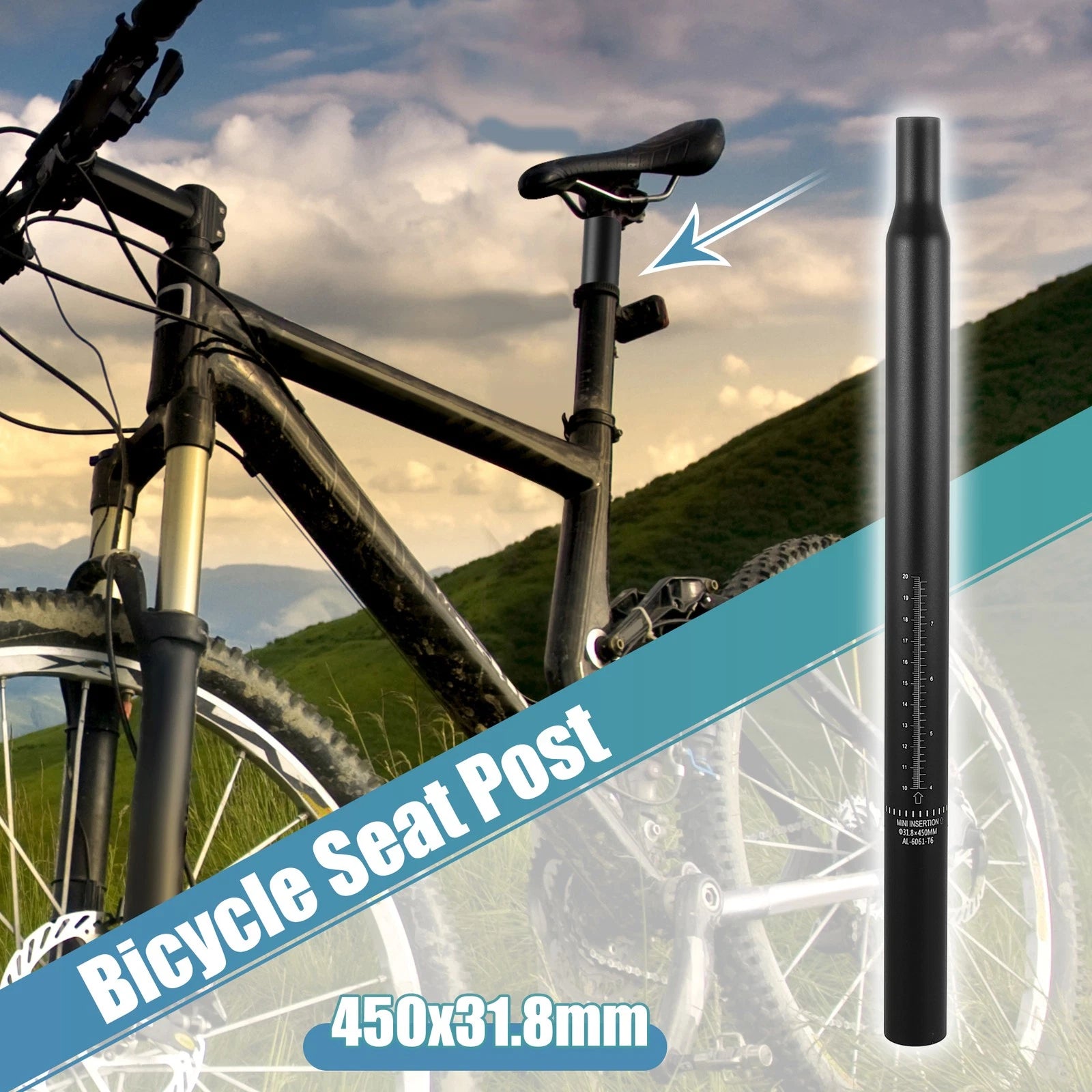 Aluminum Seat Post Scale Mark Black Replacement for Bicycle (31.8x450mm)