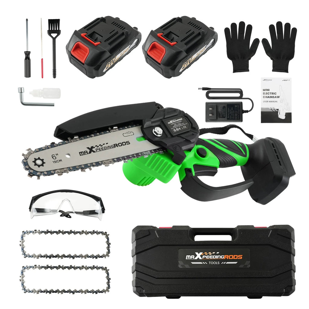 Cordless Mini Chainsaw 6" Electric Handheld + 2 Batteries (2023)