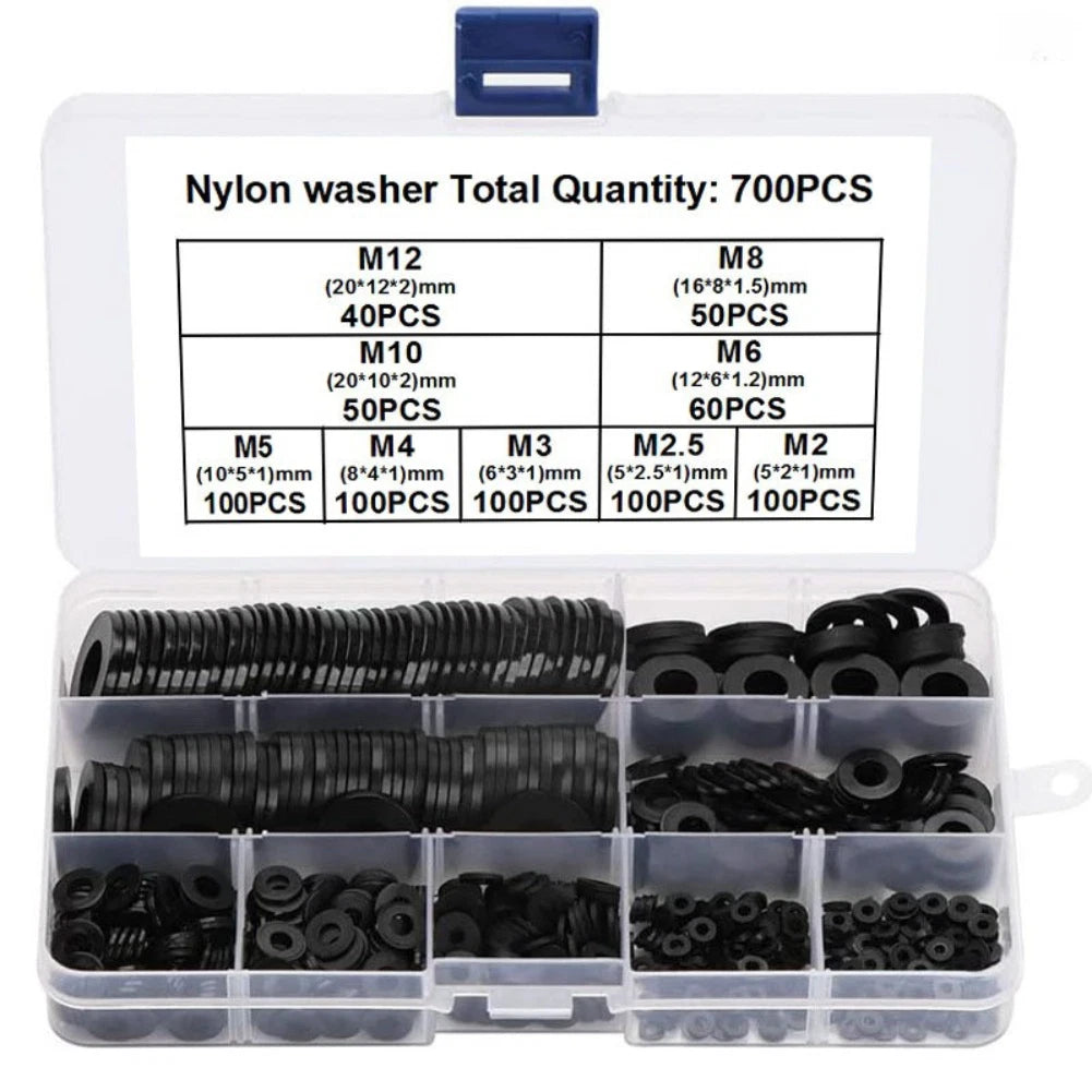 700PCS Flat Nylon Washers for M2 Threaded Parts