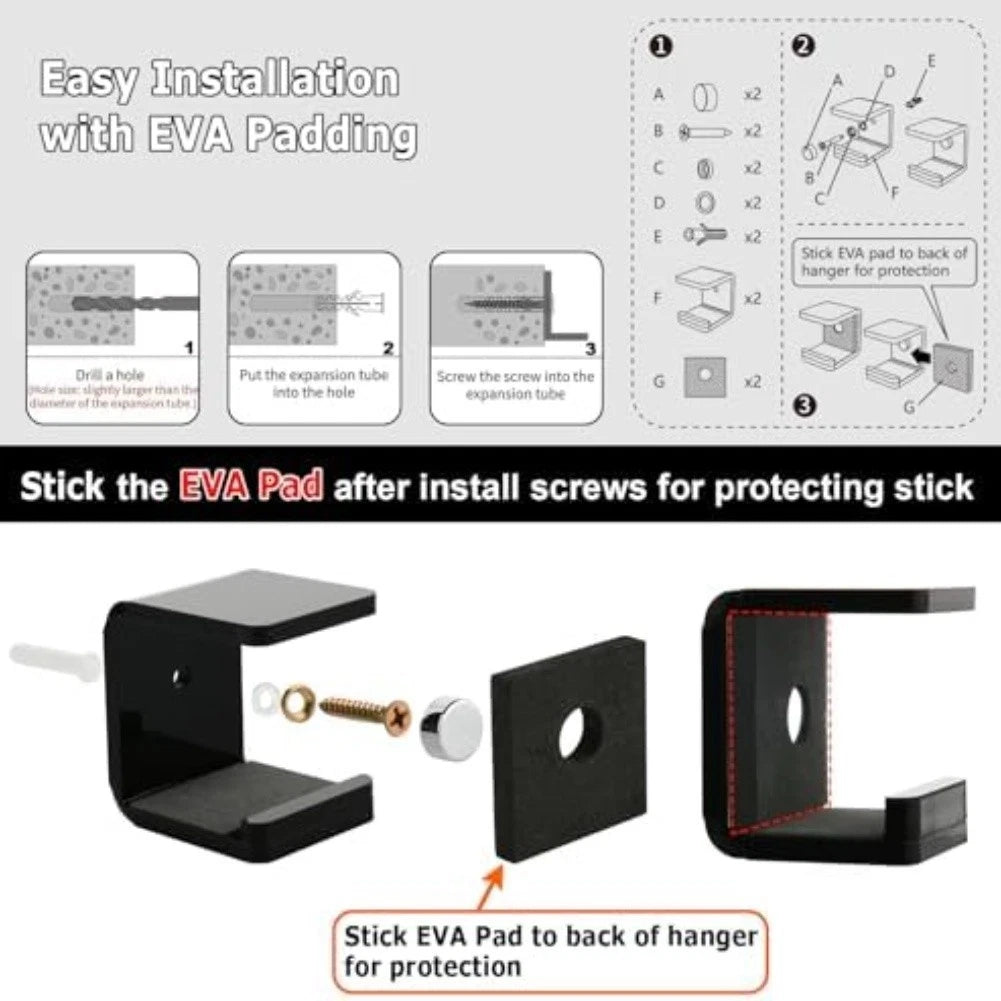 Hockey Wand Wall Mount Rack with Protective Felt and EVA Padding