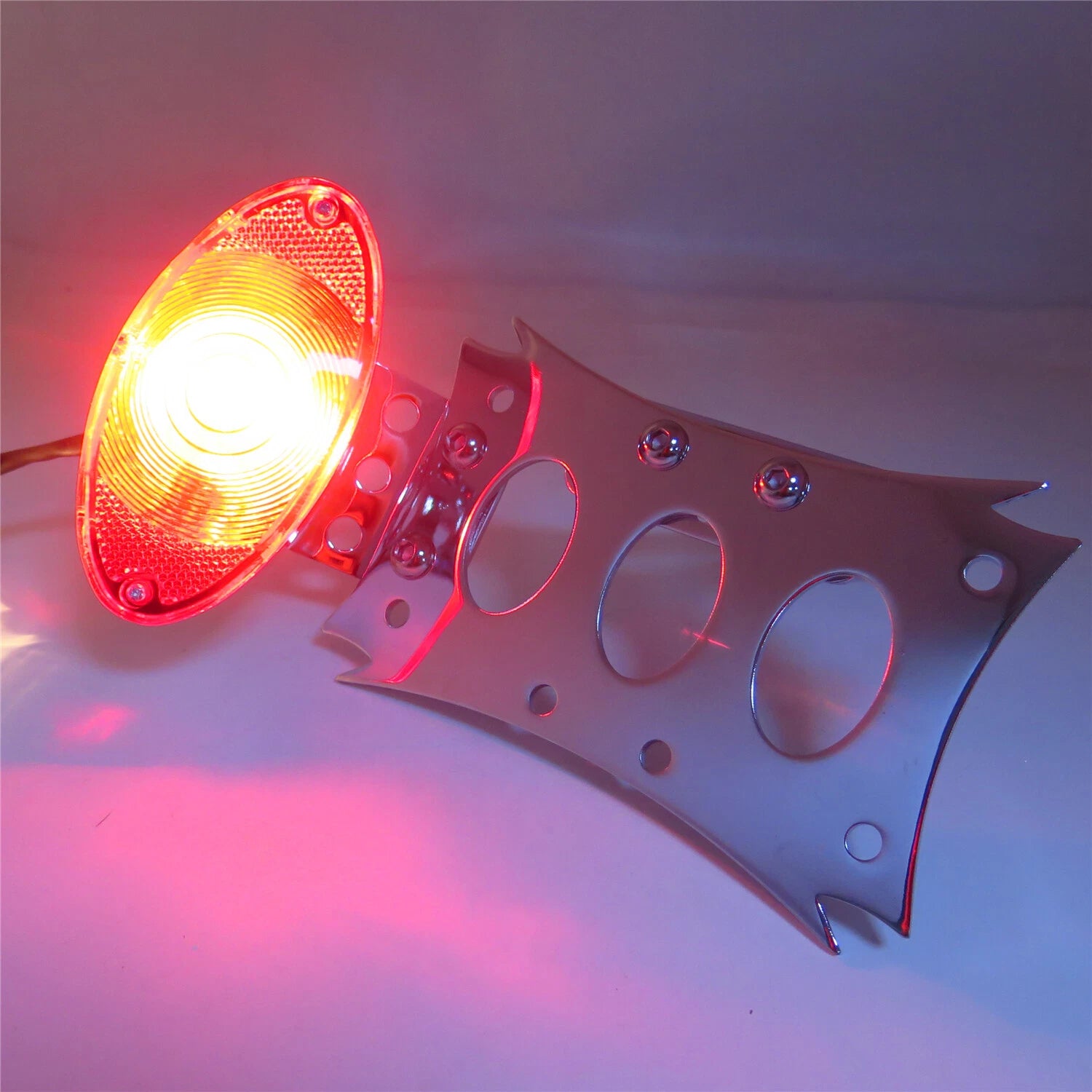 Chrome License Bracket & CD Oval Tail Light for Harley Touring