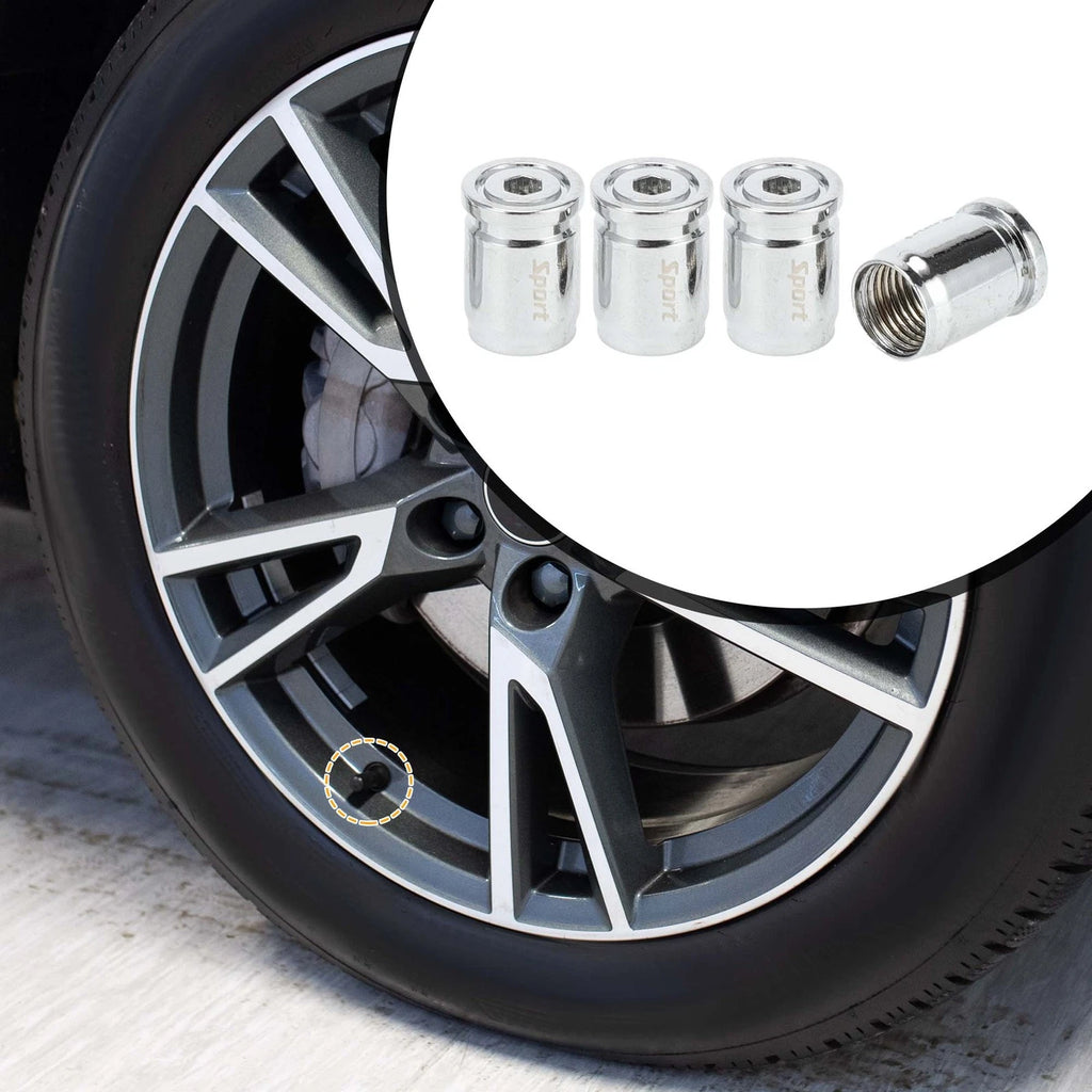 Tire Valve Stem Caps 13mm Silver Replacement for Car SUV Bike (1 Set)