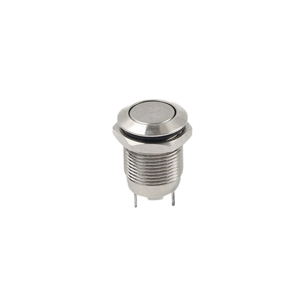 12mm Momentary Flat Metal Push Button Switch for DC12-24V (1NO, 2 Pins)