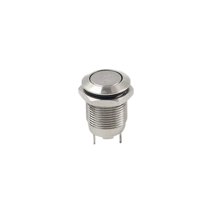 12mm Momentary Flat Metal Push Button Switch for DC12-24V (1NO, 2 Pins)
