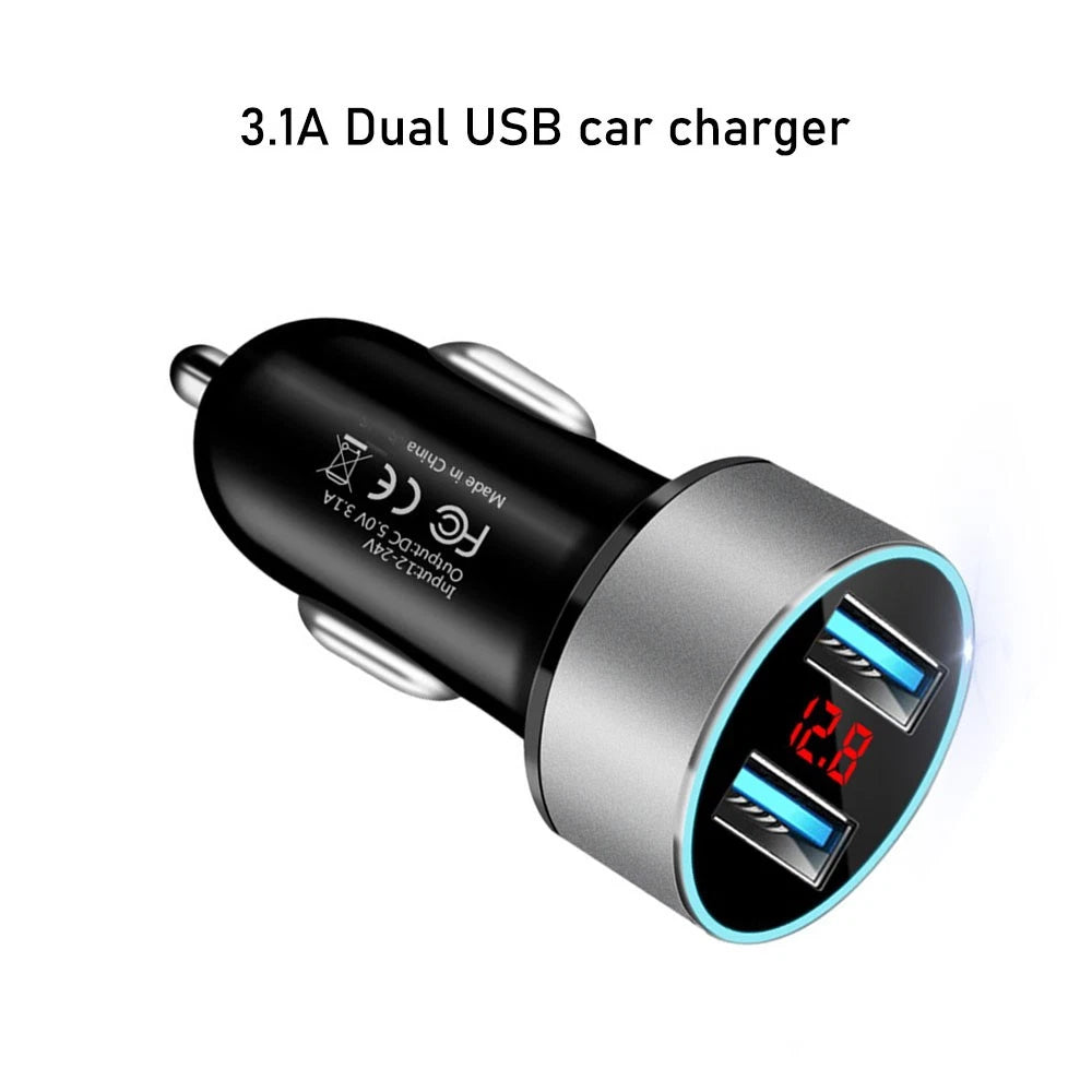 Dual USB Car Charger for Universal Vehicles (LED Voltage Display)