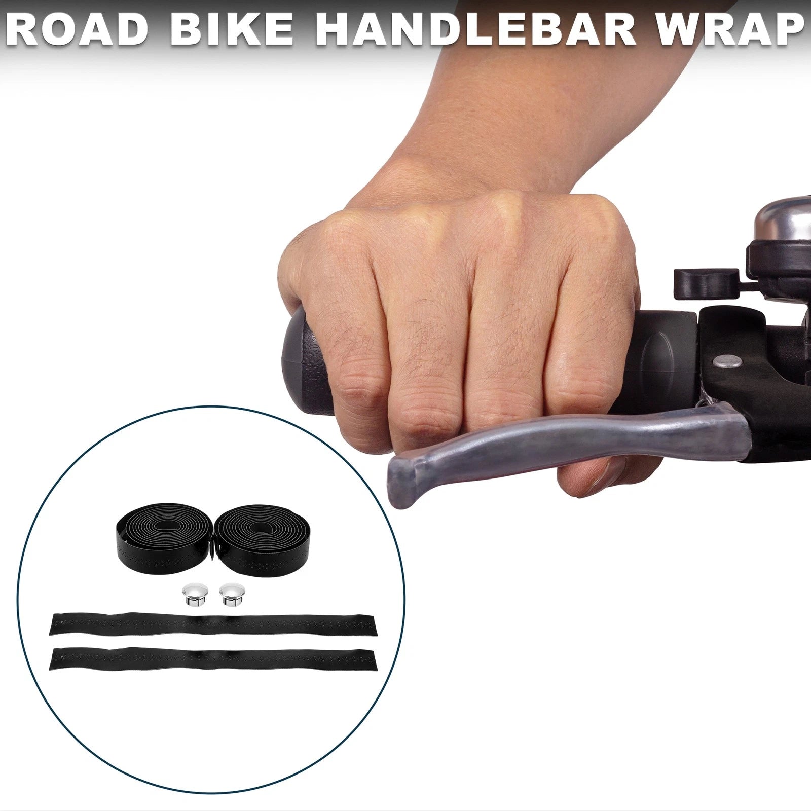 Handlebar Tape Non Slip with Hole for Bike Bicycle 1 Pair Black (—)