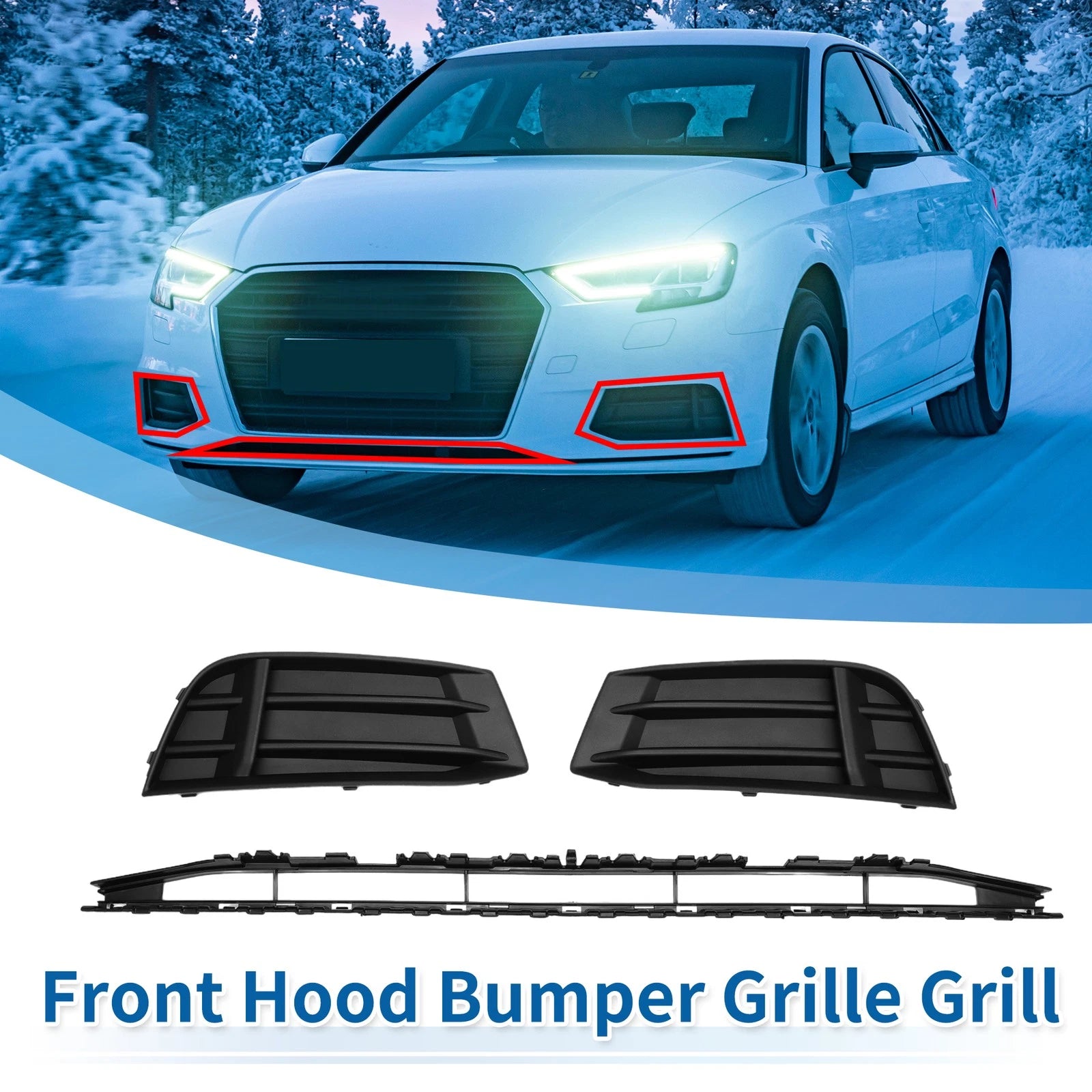 Front Lower Bumper Grille for Audi A3 A3PA (2017–2020) Without Hole