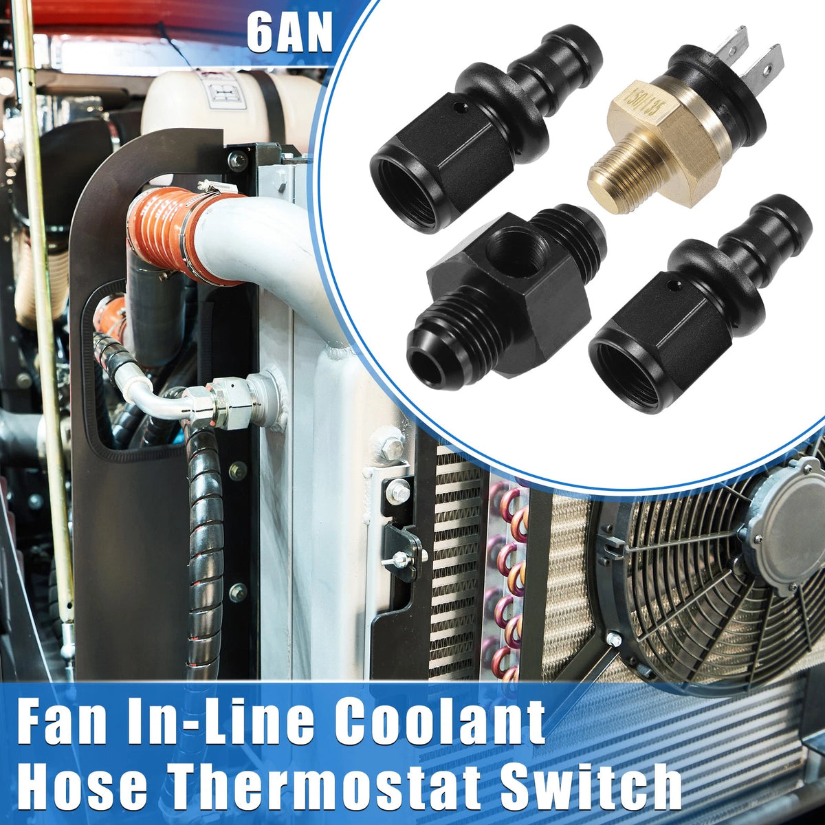Fan Coolant Hose Thermostat Switch Kit 6AN 150°F On - 135°F Off for Car
