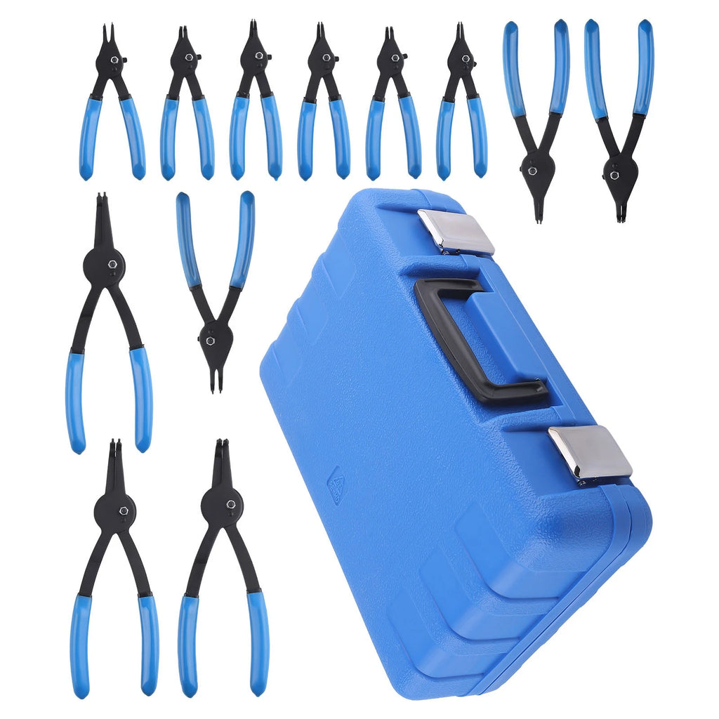 12 PC Retaining Snap Ring Pliers Set Heavy Duty Fixed Tip 0° 45° 90°