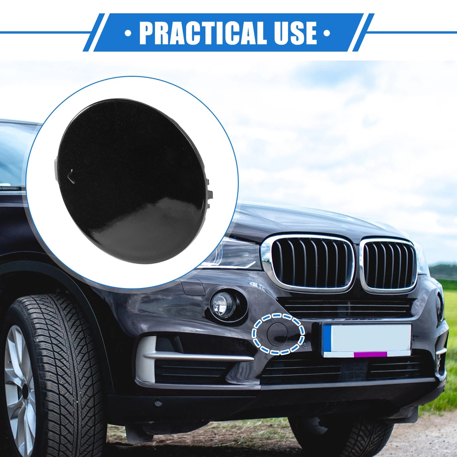 Front Right Tow Hook Eye Cover Cap Replacement for BMW X5 (2016–2018) Black