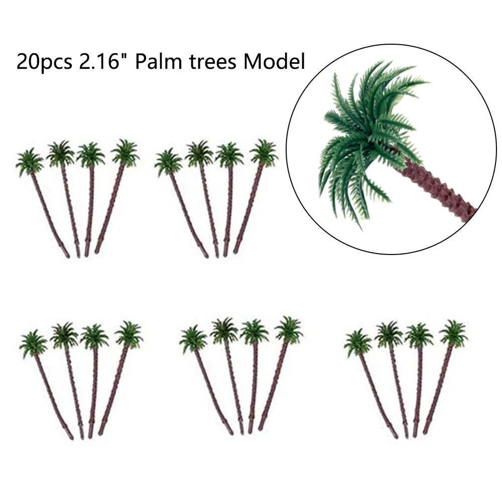 20pcs Coconut Palm Model Trees for Train Railroad Diorama Scenery