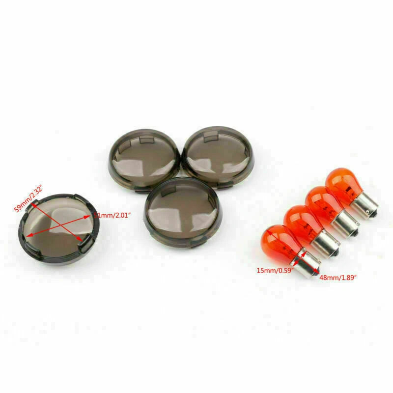 Set of 4 Turn Signal Light Lens Covers + Bulbs for XL 883 1200 48 Sportster