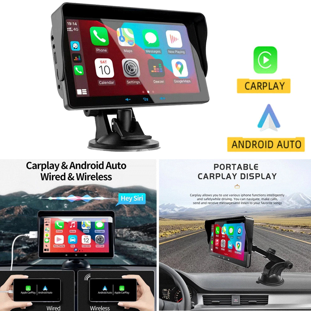Universal 7" Touch Screen Display For Wireless Carplay & Android Auto Car Radio