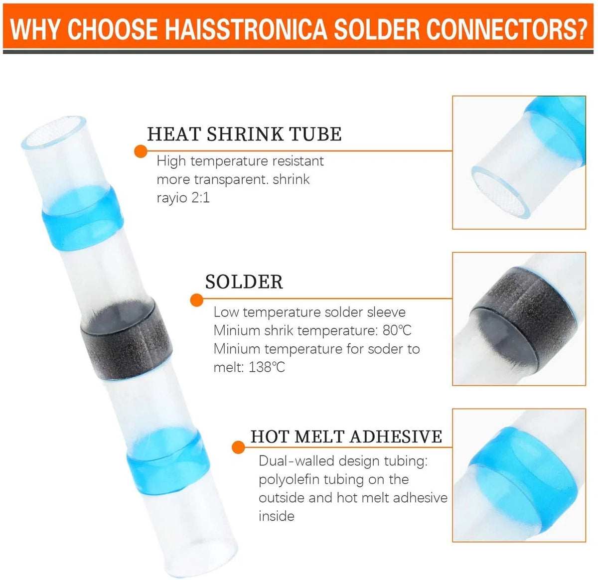 180pcs Waterproof Heat Shrink Butt Wire Connectors Terminals