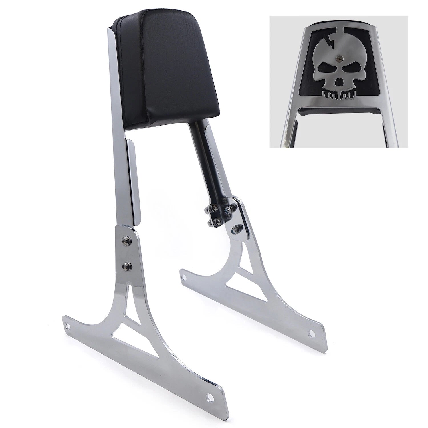 Chrome Skull Backrest Sissy Bar Leather Pad for Softail FLSTSC FXST FXSTB FXSTS (2000–2017)