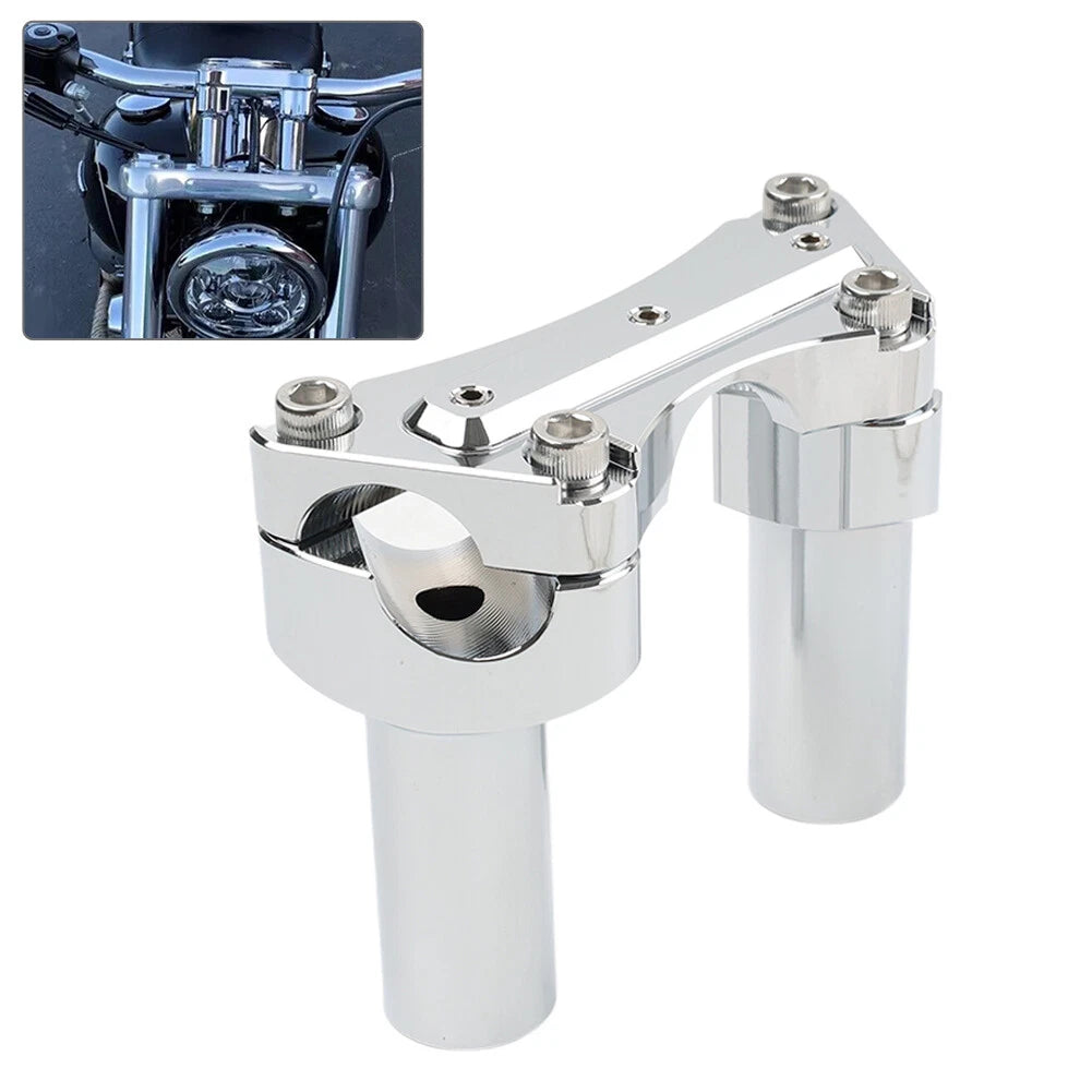 Chrome 3.5" Straight Handlebar Riser & Top Clamp for Harley Dyna