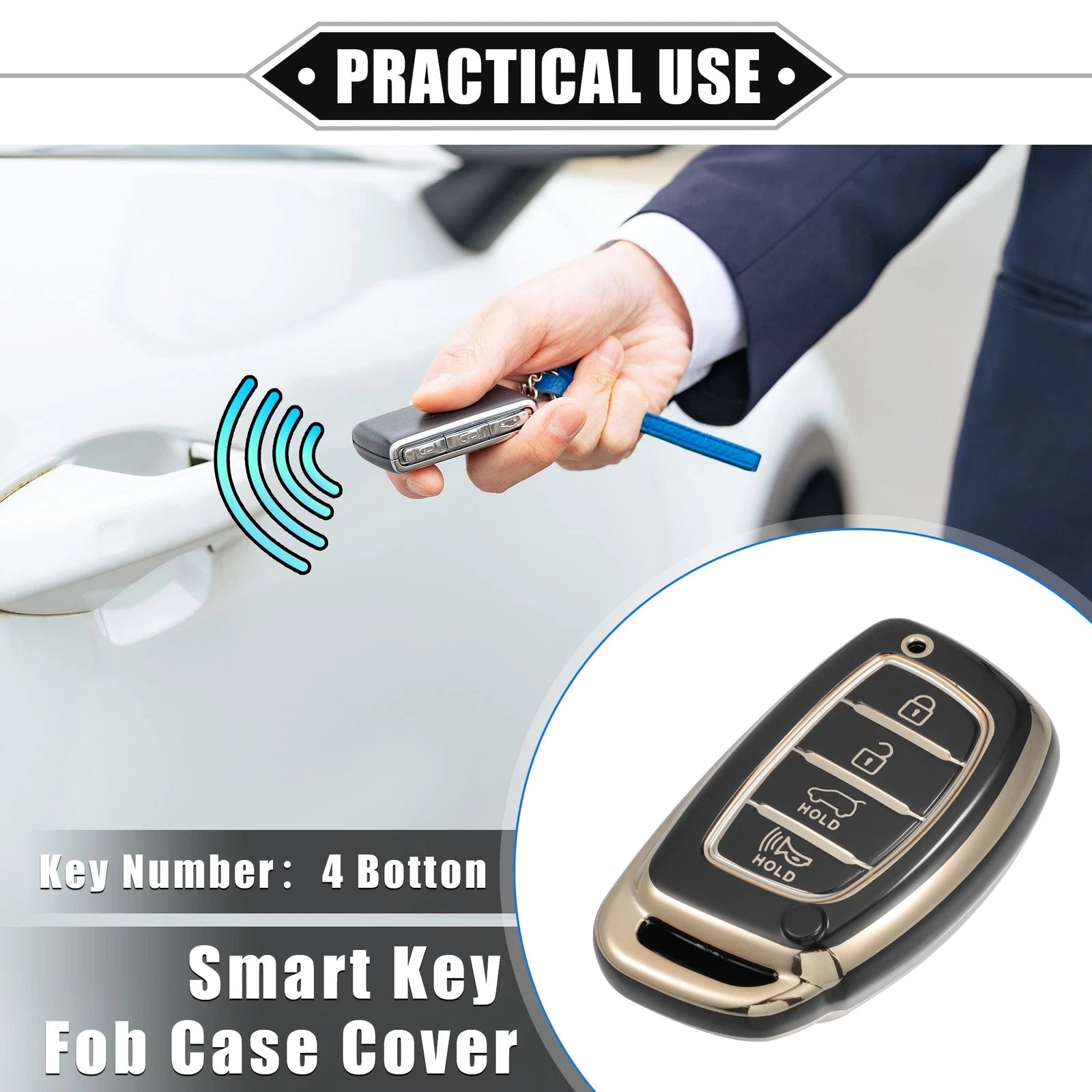 Remote Key Fob Cover TPU 4-Button Replacement for Hyundai Elantra Sonata (2011–2020)