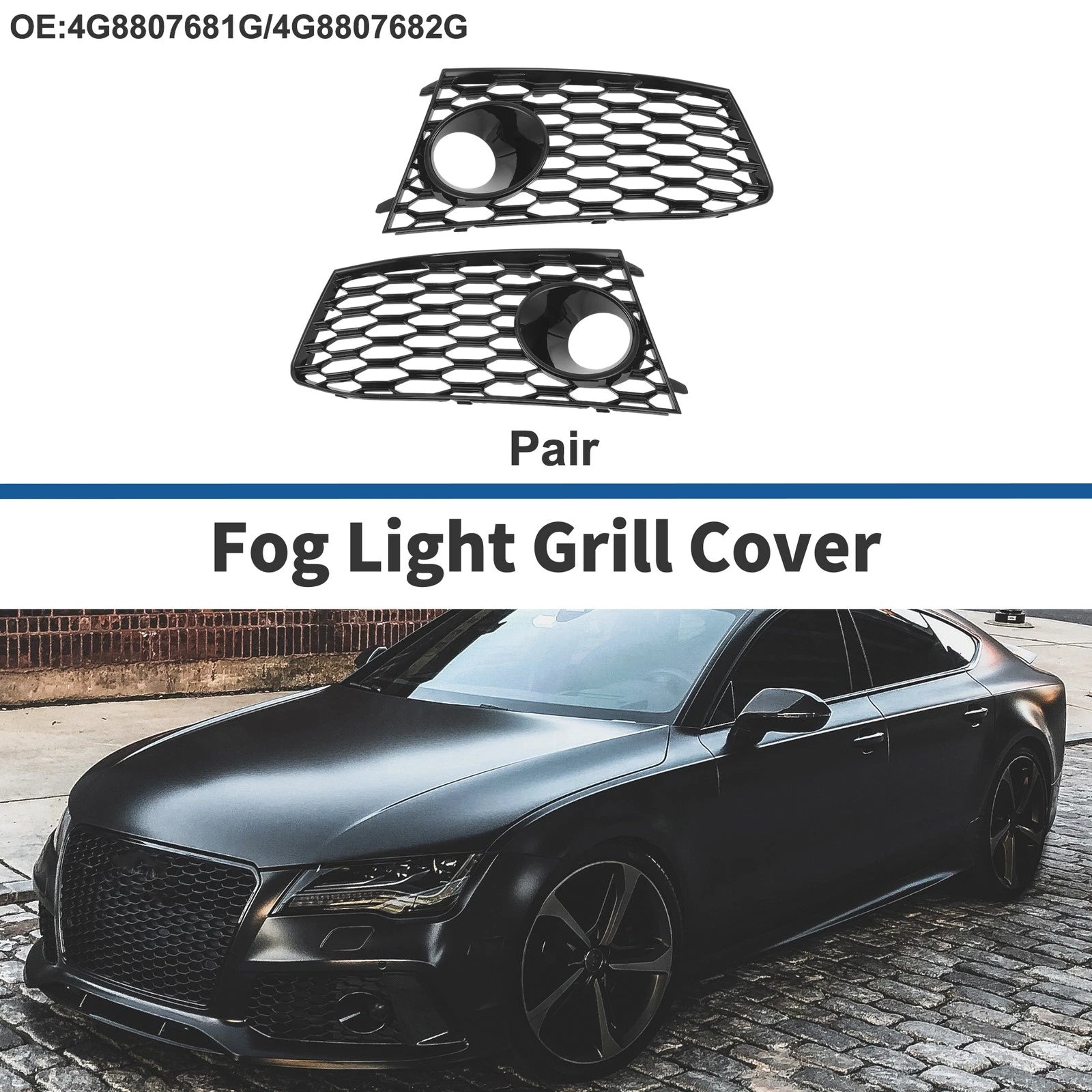 Pair Front Left Right Fog Light Grille for Audi RS7 (2014–2018)