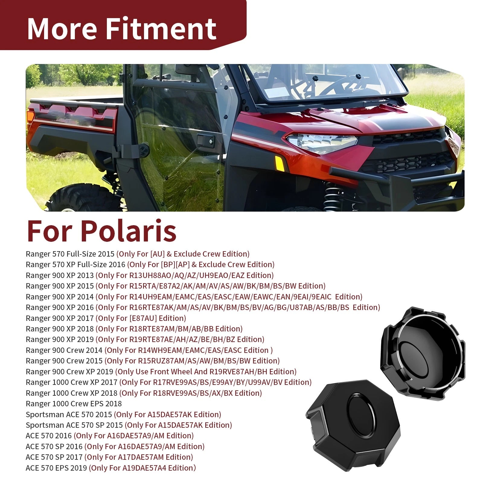 2 Wheel Rim Caps for Polaris Ranger Crew XP 1000 (2017–2018) 1521954-458