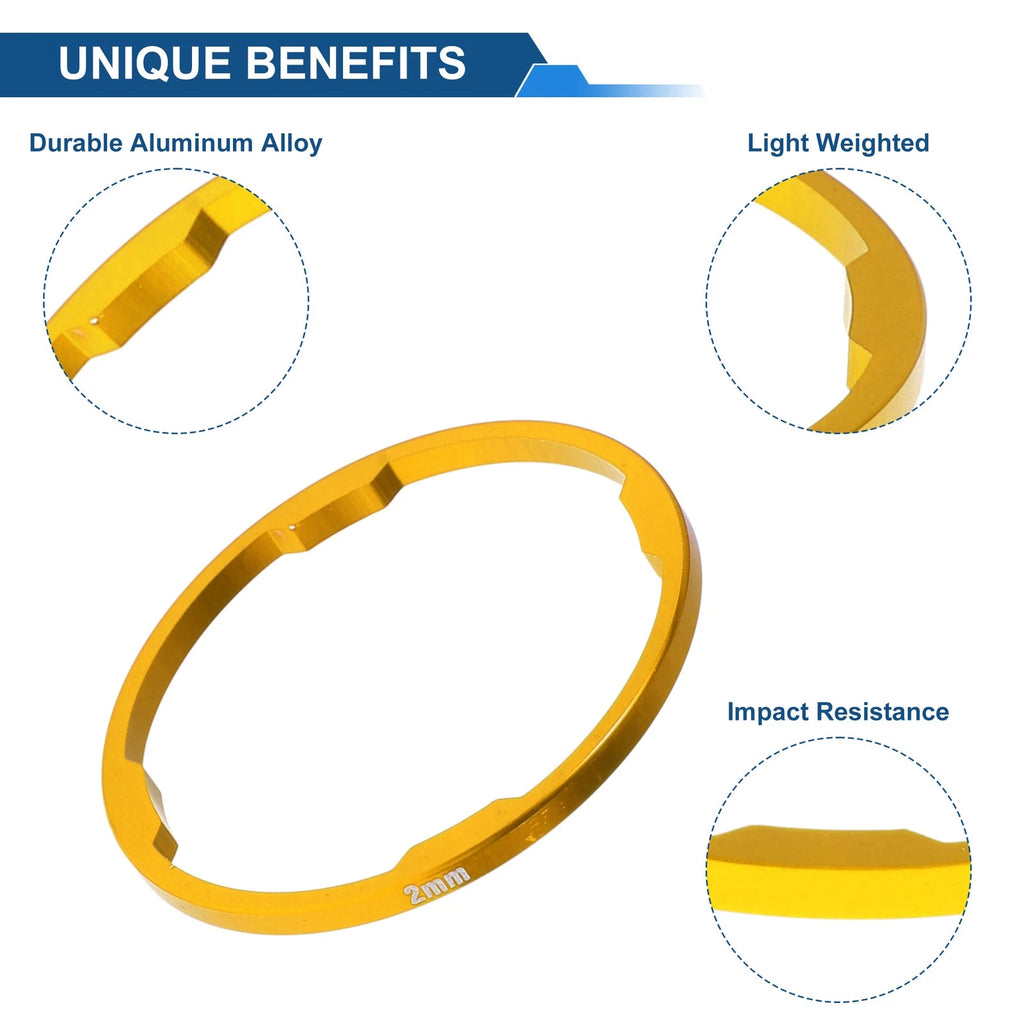 Bicycle Headset Spacer Set 2mm 1-1/8 for Gold Tone 28.6mm Fork Stem (10 Pcs)