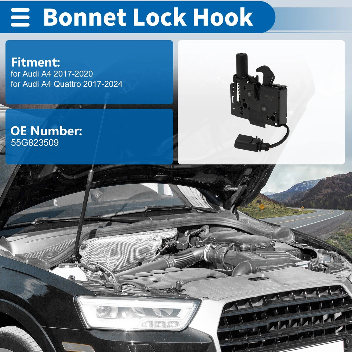 Hood Latch Assembly for Audi A4 (2017–2020) No. 55G823509 1 Pcs