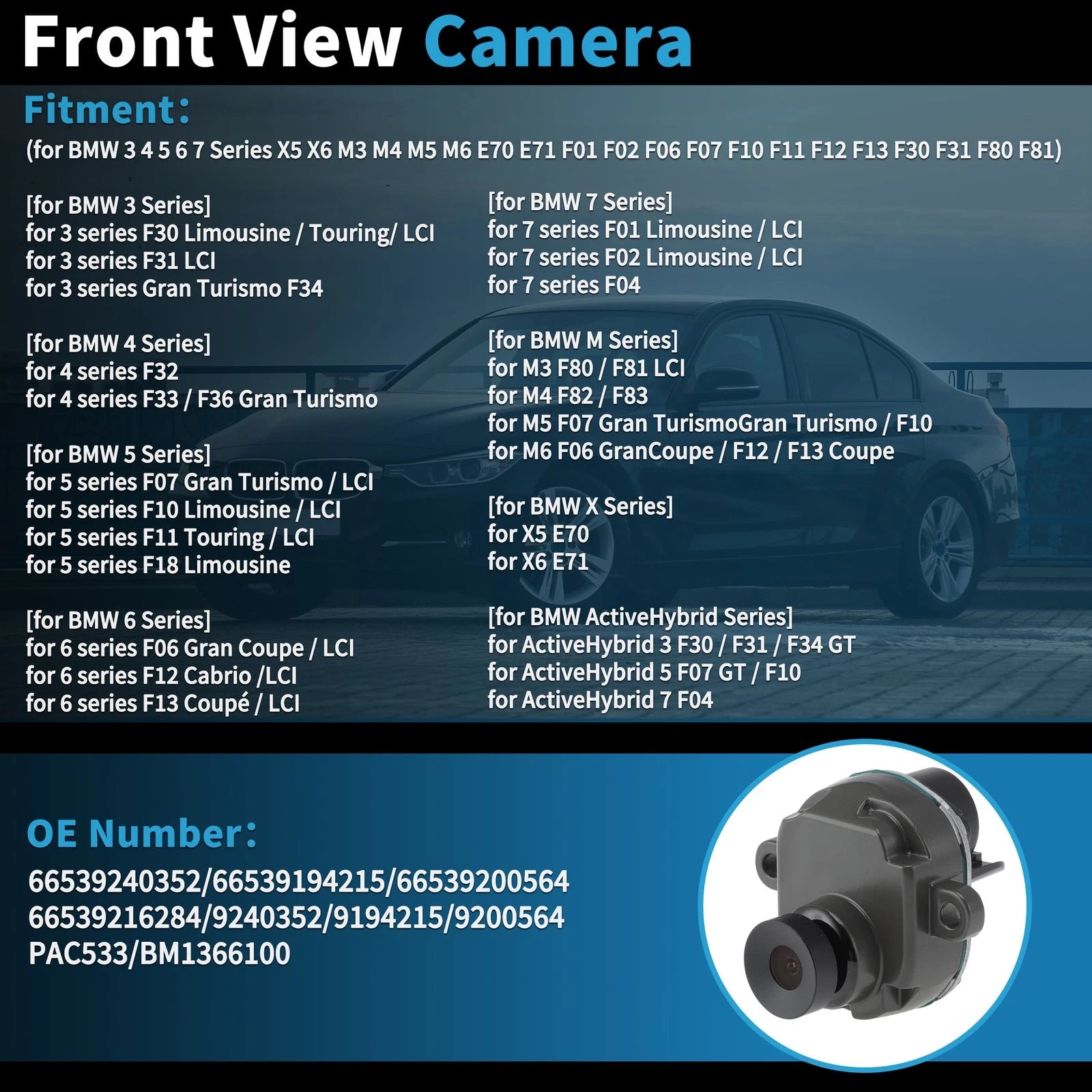 Front View Camera OEM Replacement for BMW 3 4 5 6 7 X5 X6 (2011–2020)