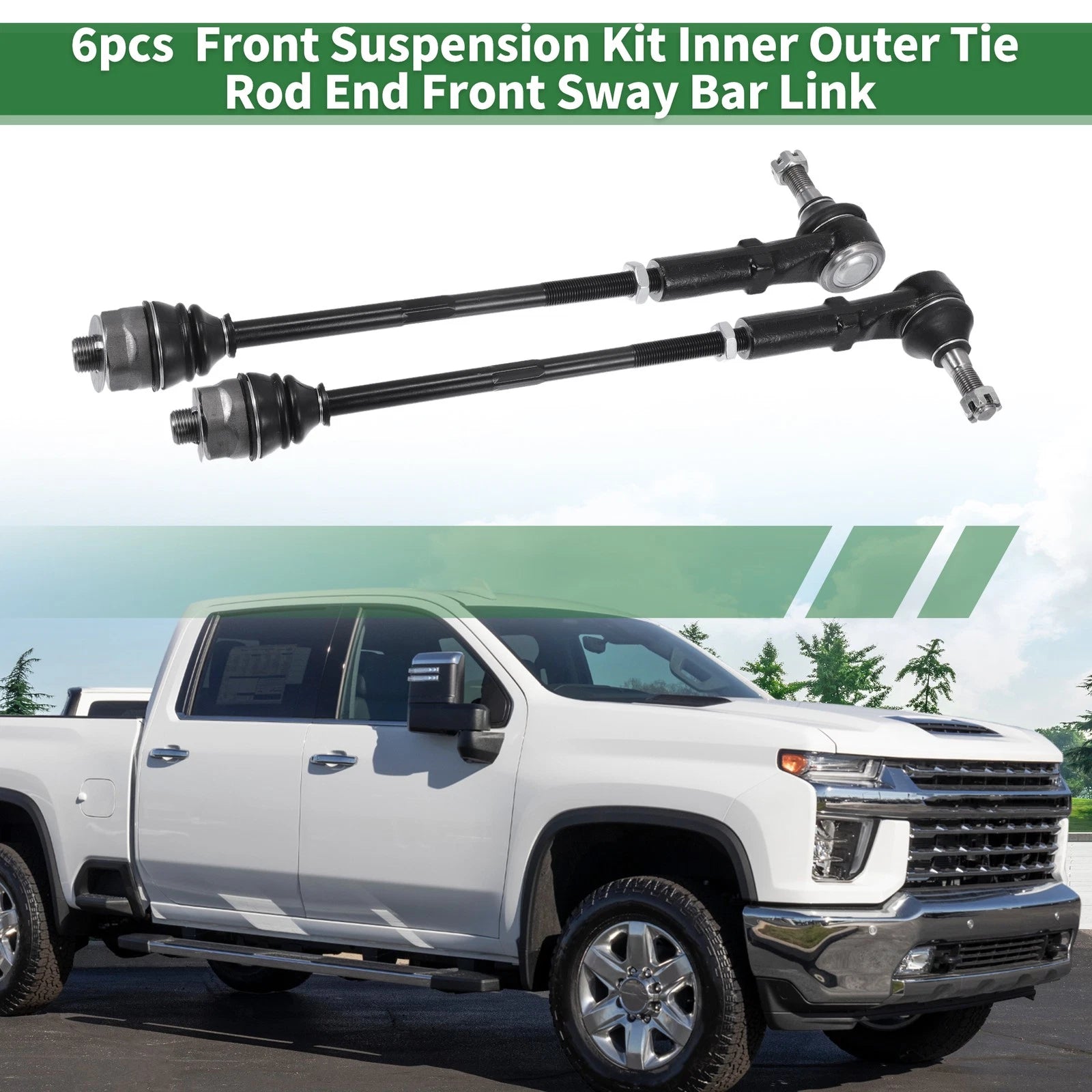 6pc Front Suspension Kit Tie Rod End Sway Bar Link for Chevrolet Silverado 2500 (2011–2020)
