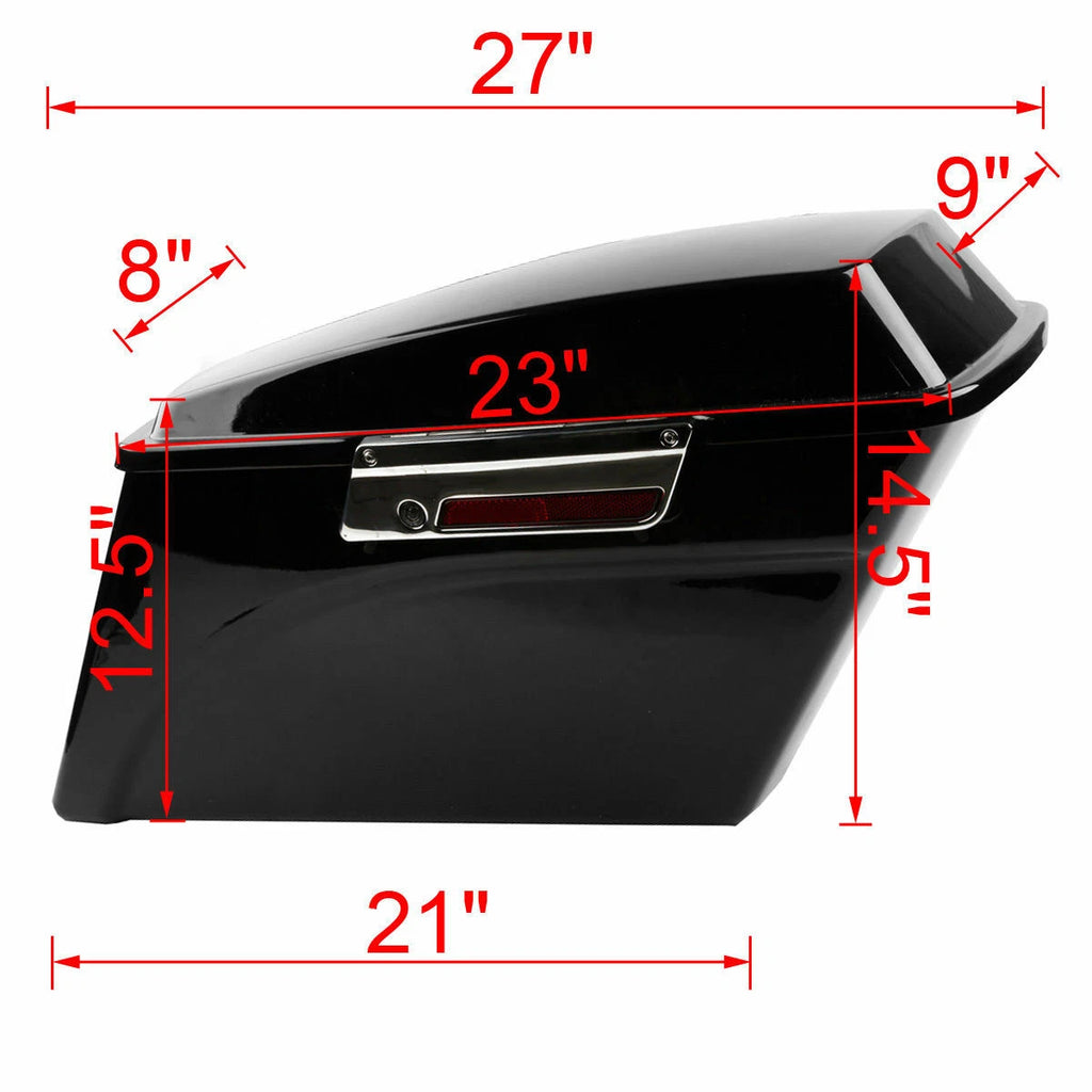 5" Extended Black Saddlebag & Chrome Conversion Bracket for Harley Softail (1986–2017)
