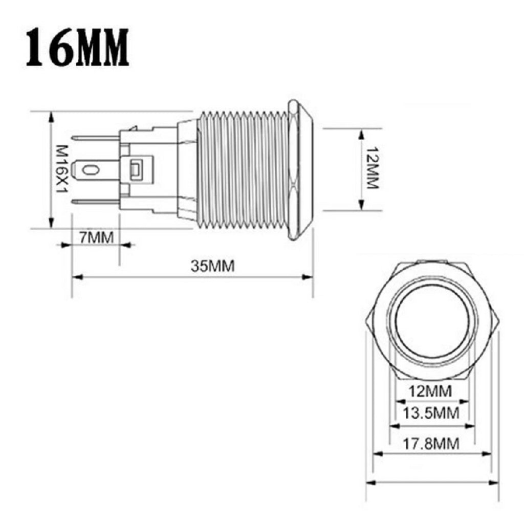 16mm Waterproof Push Button Switch with LED Ring Light for (IP66)