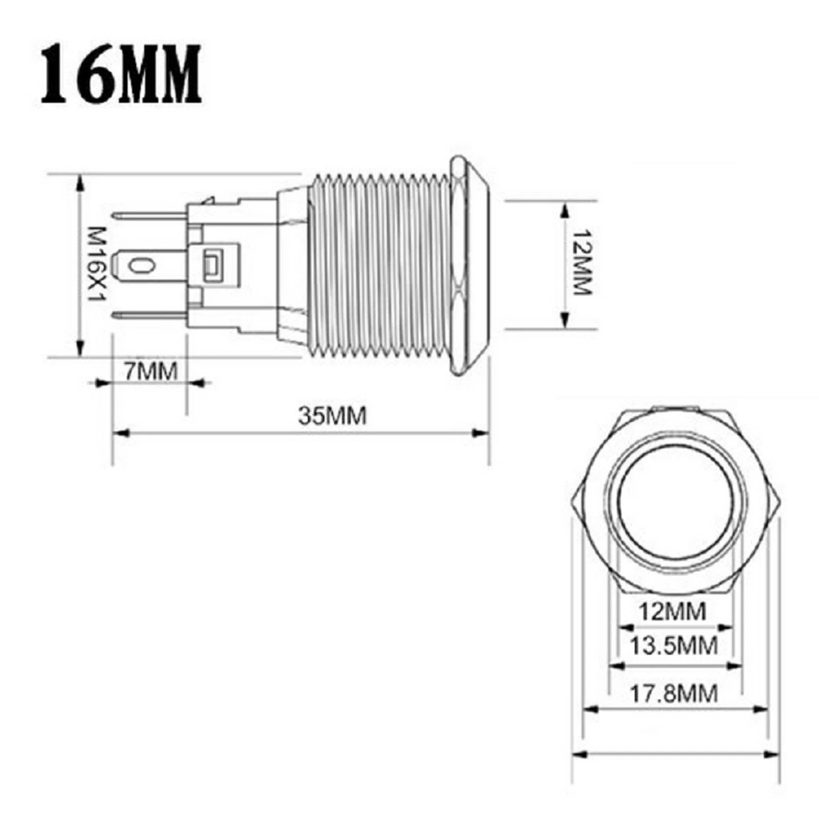 16mm Waterproof Push Button Switch with LED Ring Light for (IP66)
