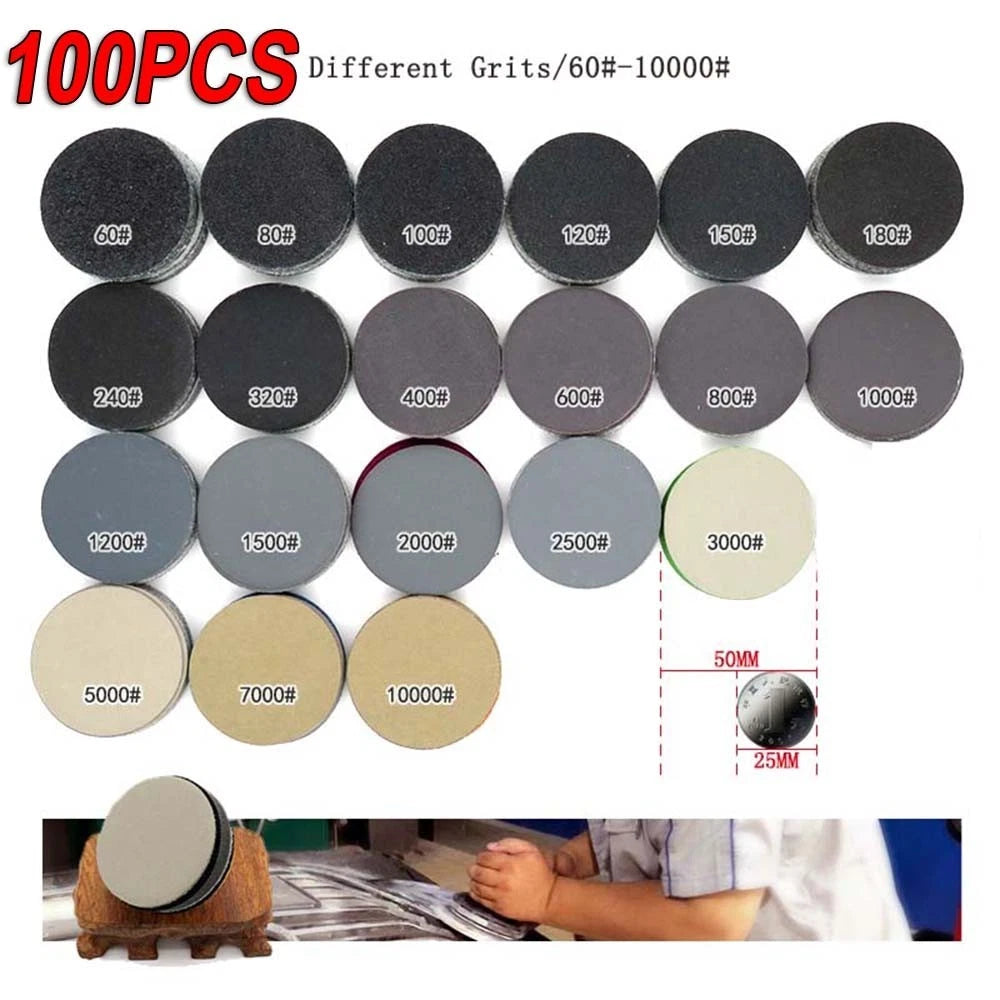 100pcs Sanding Discs 50mm 60-10000 Grit for Automotive Tools