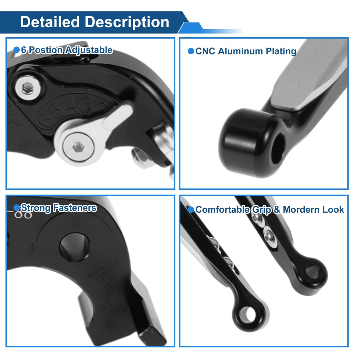 Adjustable Brake Clutch Levers for Kawasaki ZX14R (2006–2023) Black Silver Tone