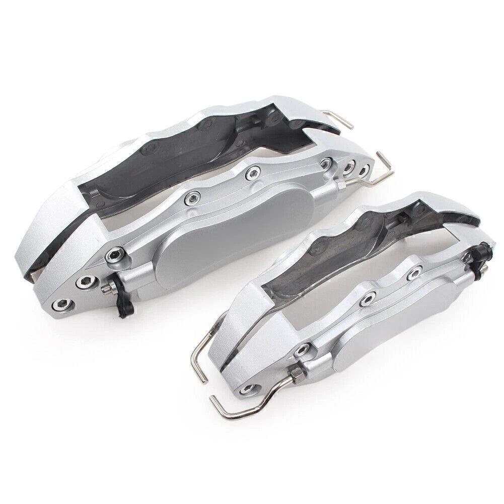 Set of 4 3D Metal Brake Caliper Covers for Universal Fit (Front & Rear) Silver