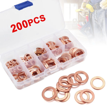 200PCS Assorted Copper Gasket Seal Ring Hardware Set