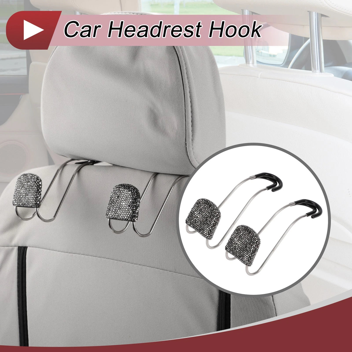 2 Pcs Universal Car Seat Headrest Hook for Purses Bag (Gloss Black)
