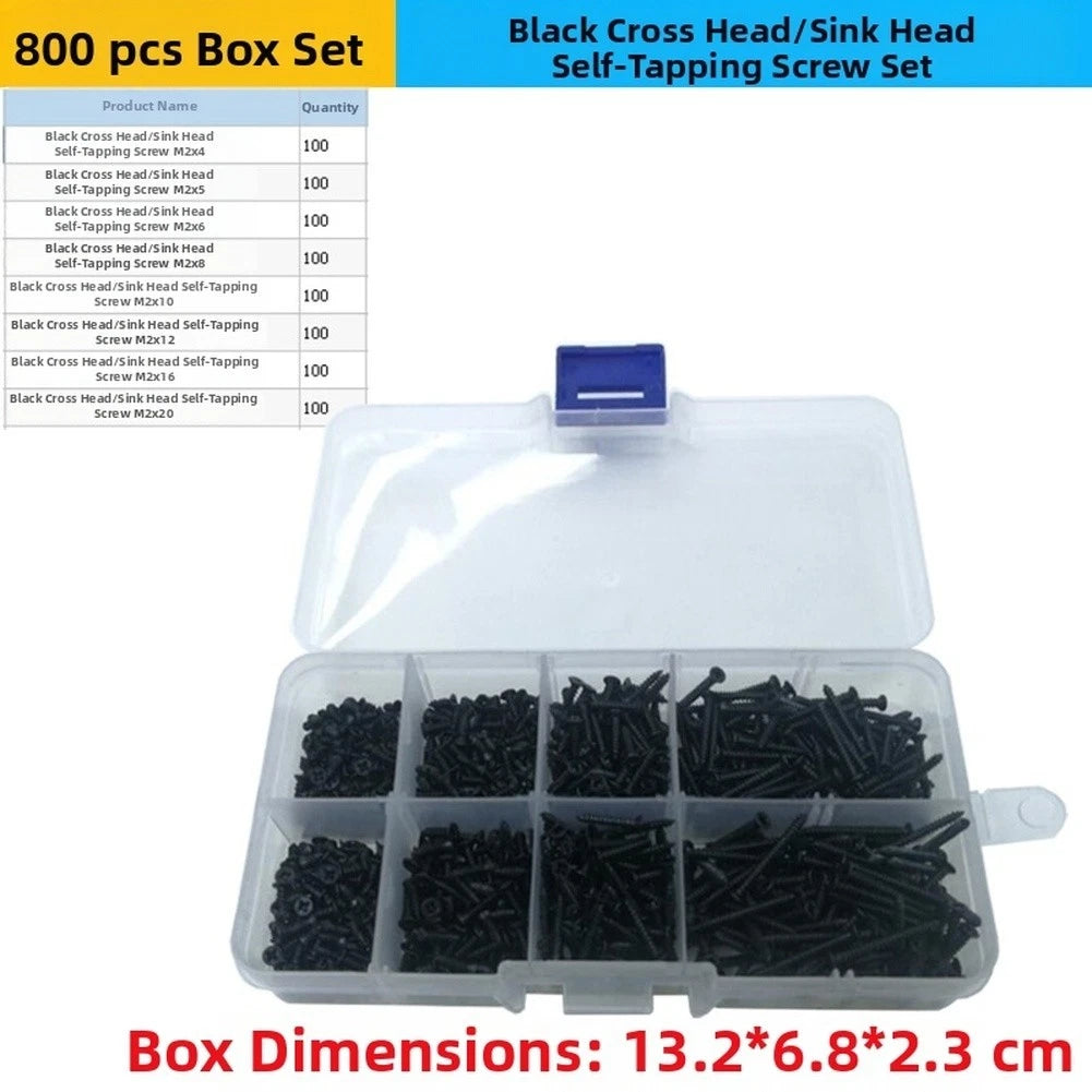 800pcs M2 Black Self Drilling Screws for Laptop Assembly