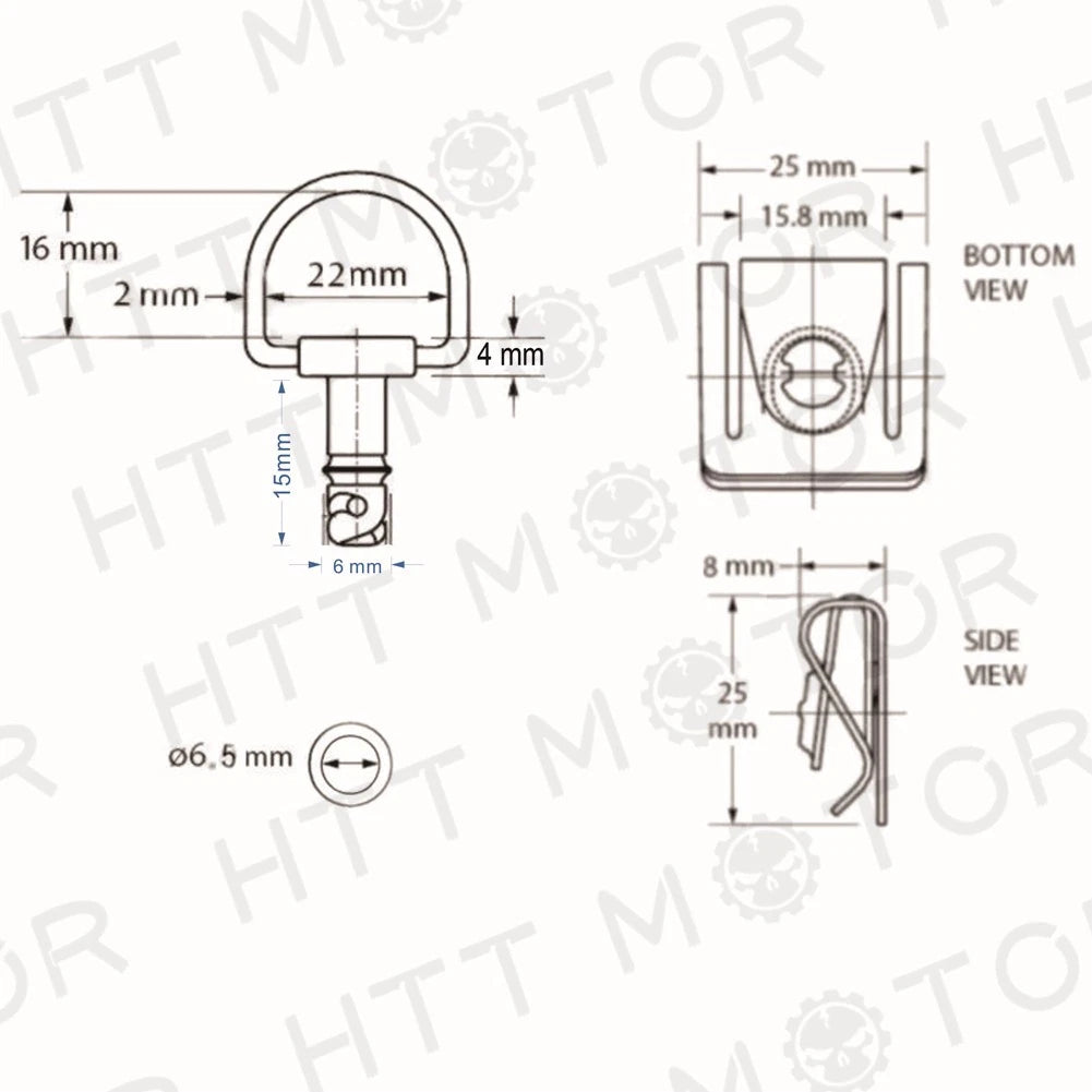 Dzus 15mm Black Quick Release Fasteners for Fairings + Clips