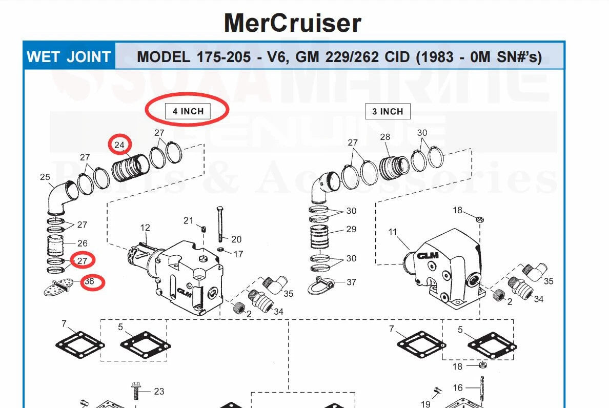 Dry Joint Sterndrive Exhaust Manifold Bellow Tube for MerCruiser GM V6 V8