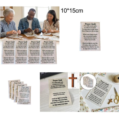 10pcs Prayer Quilt Fabric Text Panel 10x15cm Beige for Handmade Quilts